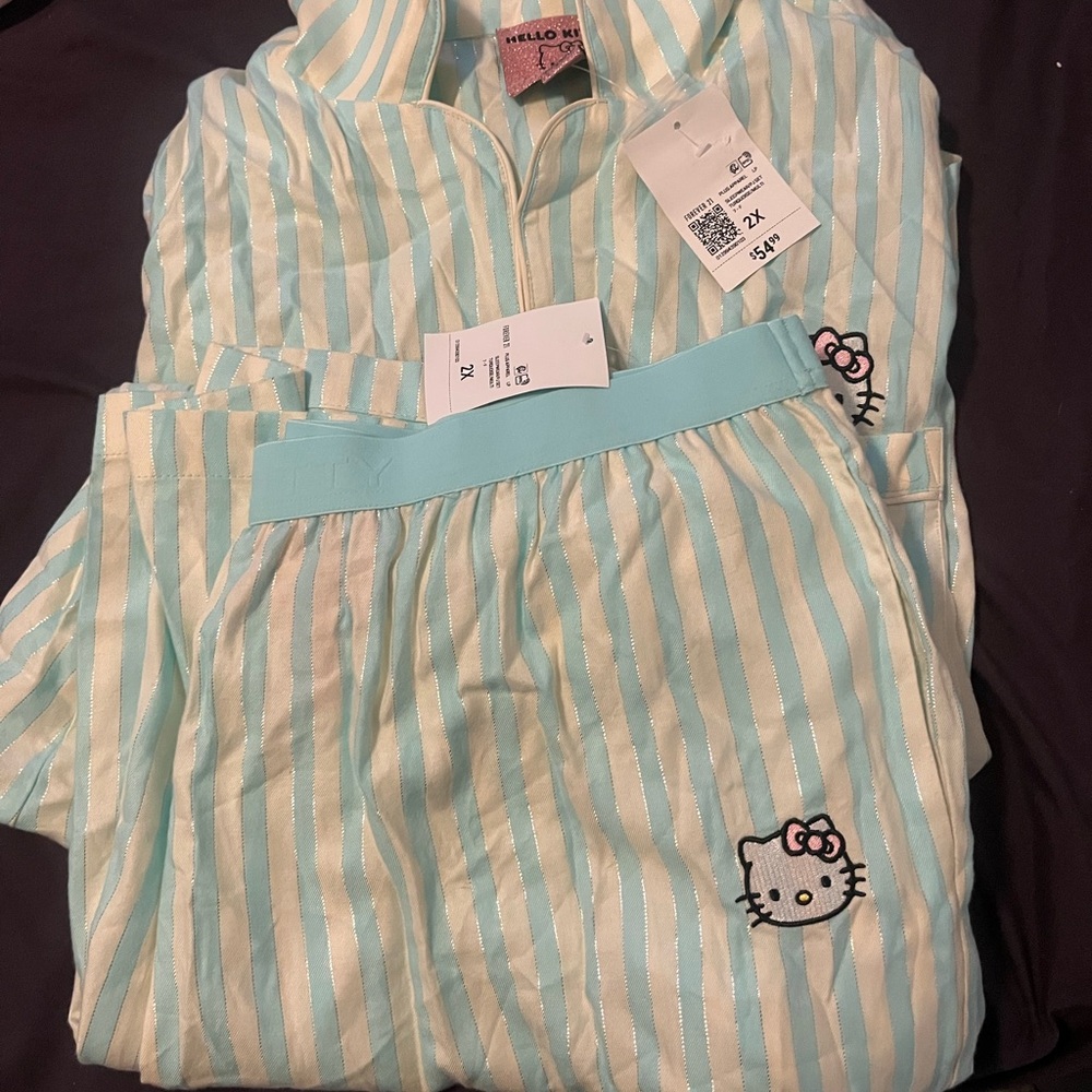Hello Kitty Blue and White Pajama Set with Stripes